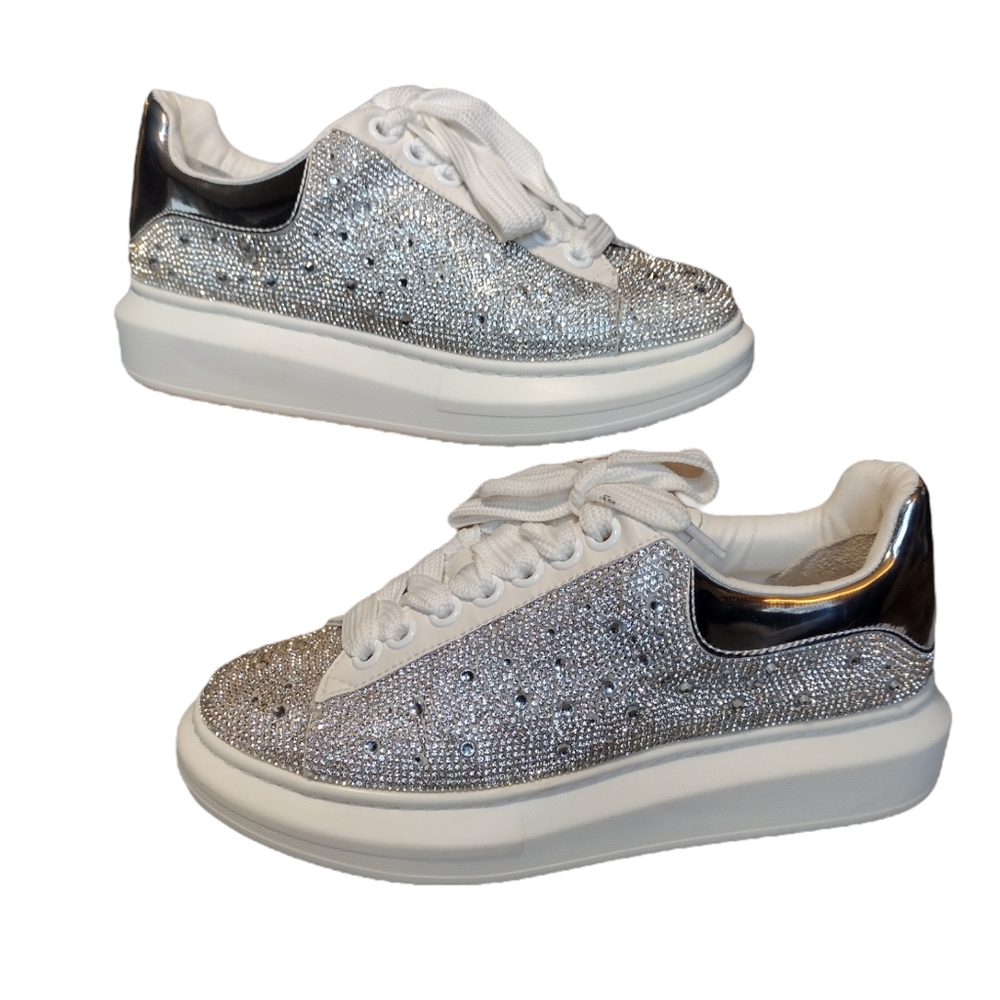 Steve Madden Womens Glimmer-R Flatform Lace-Up Sneakers
